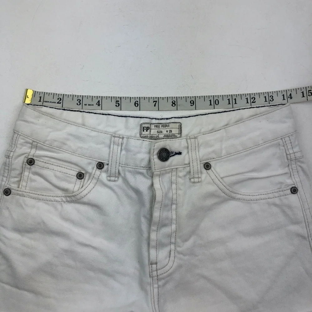 Free People White Denim Button Fly Cut Off Shorts - Picture 3 of 8